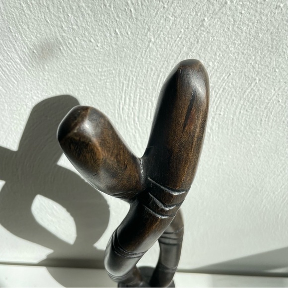 Handmade primitive abstract carved wood sculpture intertwined snake columns - Picture 7 of 16